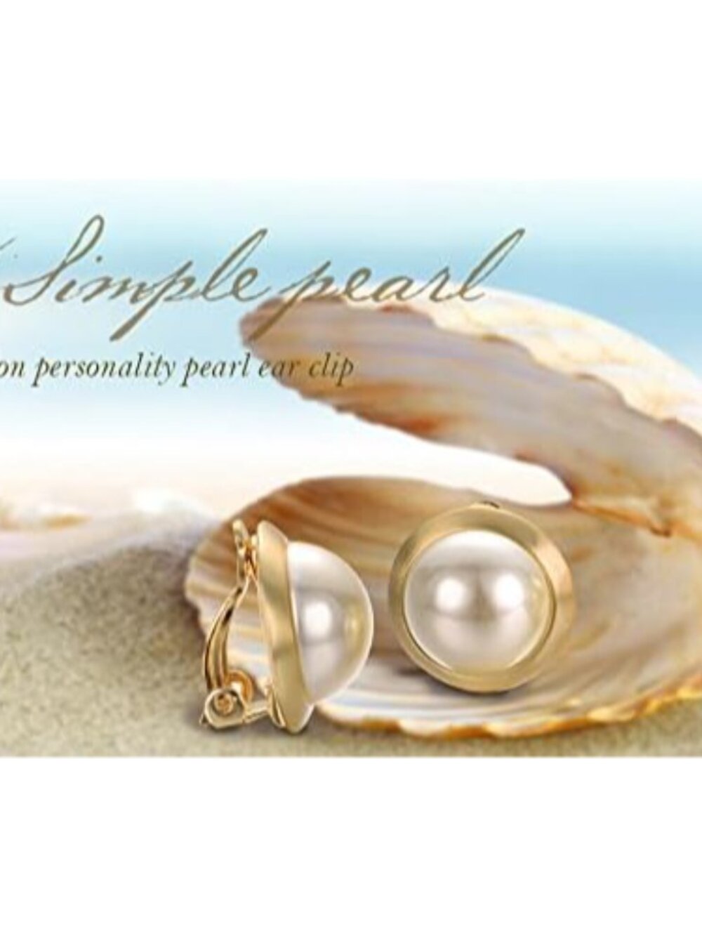 Clip on Earrings for Women Round Faux Pearl Earrings Clipon 18K Gold Plated Non - Picture 7 of 8